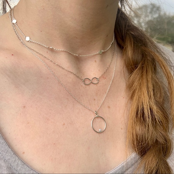 Sterling Silver Minimalist Halo Circle Necklace - Picture 4 of 7